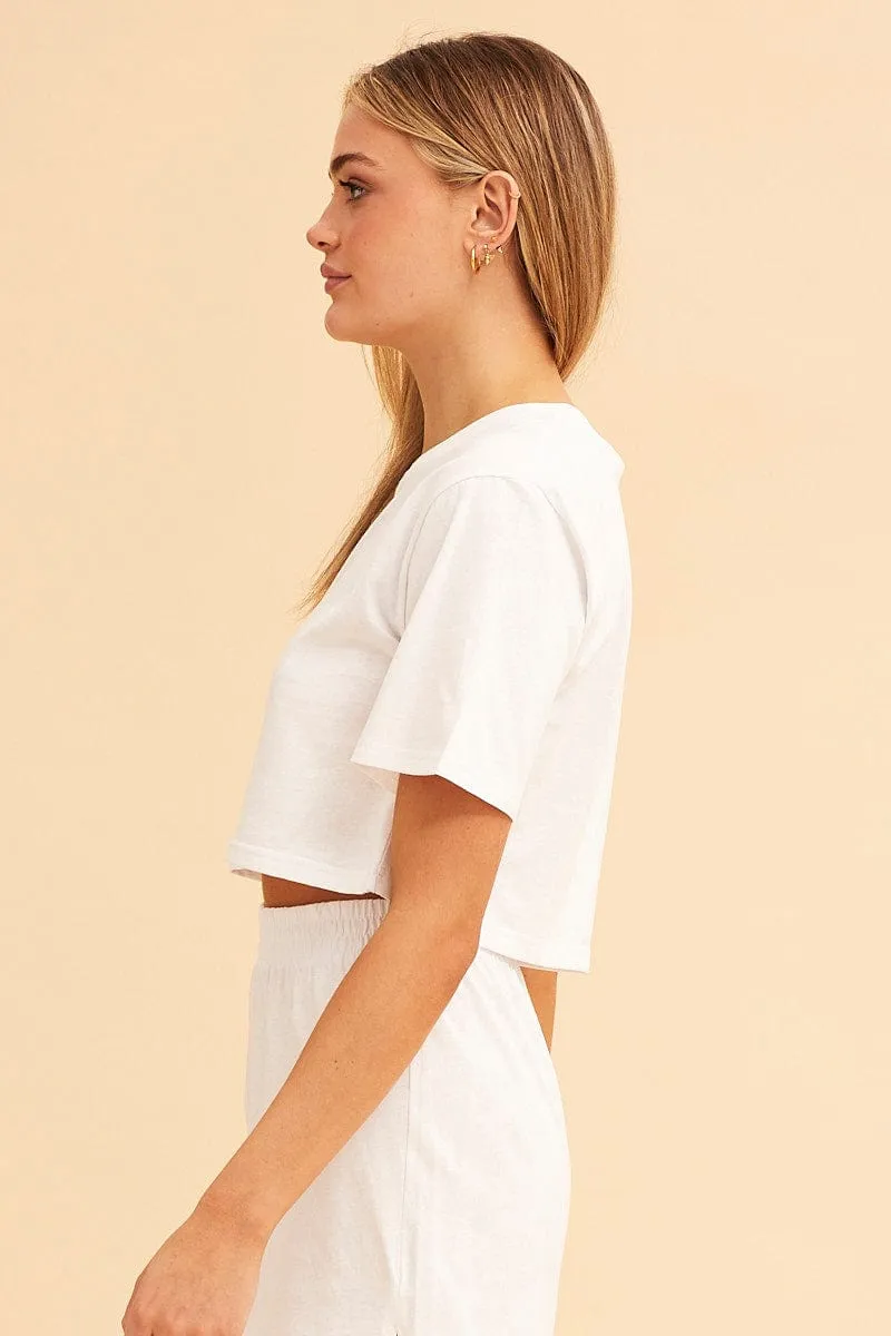 Busy Glow Street Fest White Crop T-Shirt Crew Neck Short Sleeve Relaxed Fit