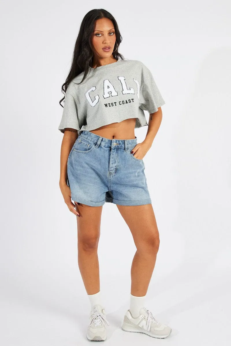 Daily Comfort Comfort and style Grey Graphic Tee Crop T-shirt Borg Fluffy Slogan