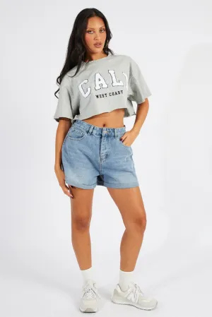 Daily Comfort Comfort and style Grey Graphic Tee Crop T-shirt Borg Fluffy Slogan