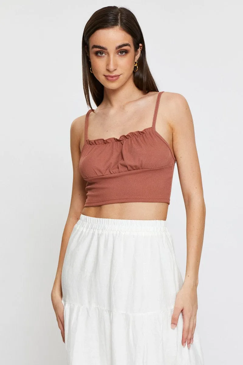 MultiFunctional Pockets Cotton Glow Brown Crop Top