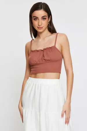 MultiFunctional Pockets Cotton Glow Brown Crop Top