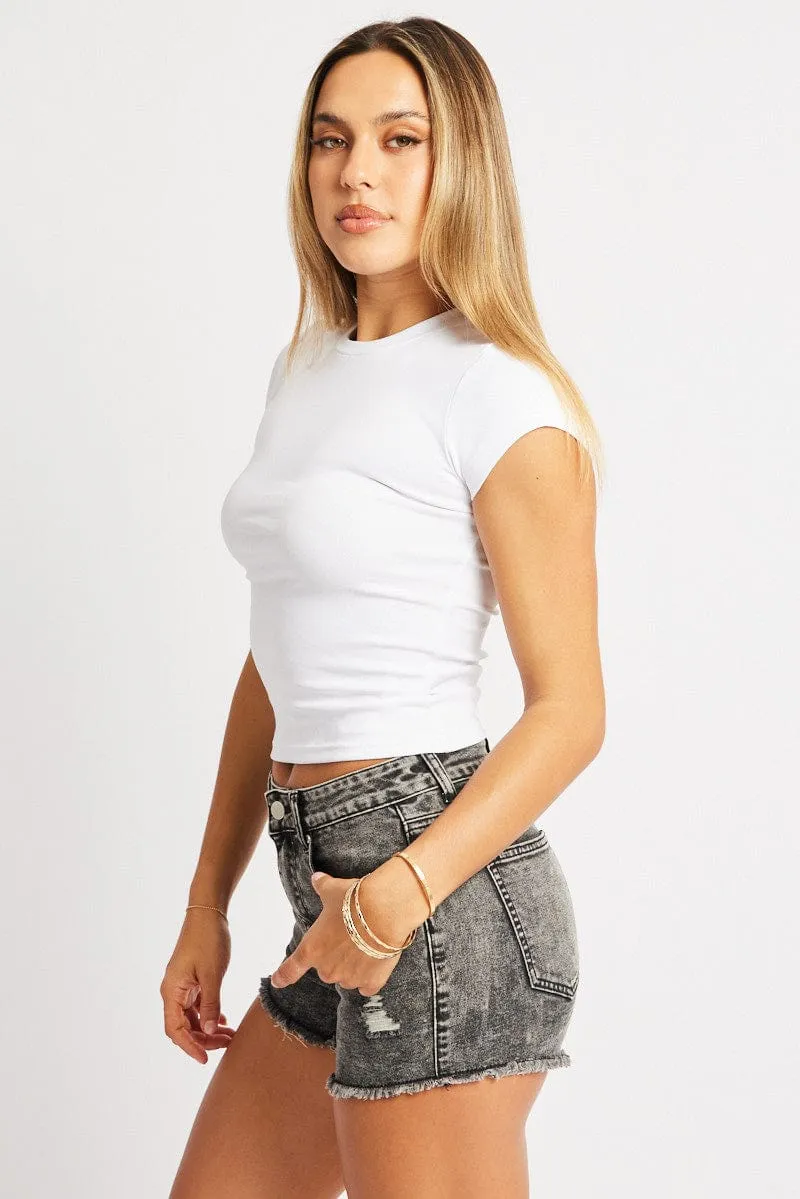 White T Shirt Short Sleeve Crew Neck Cotton Rib DoubleStitchedSeams Breezy Comfort