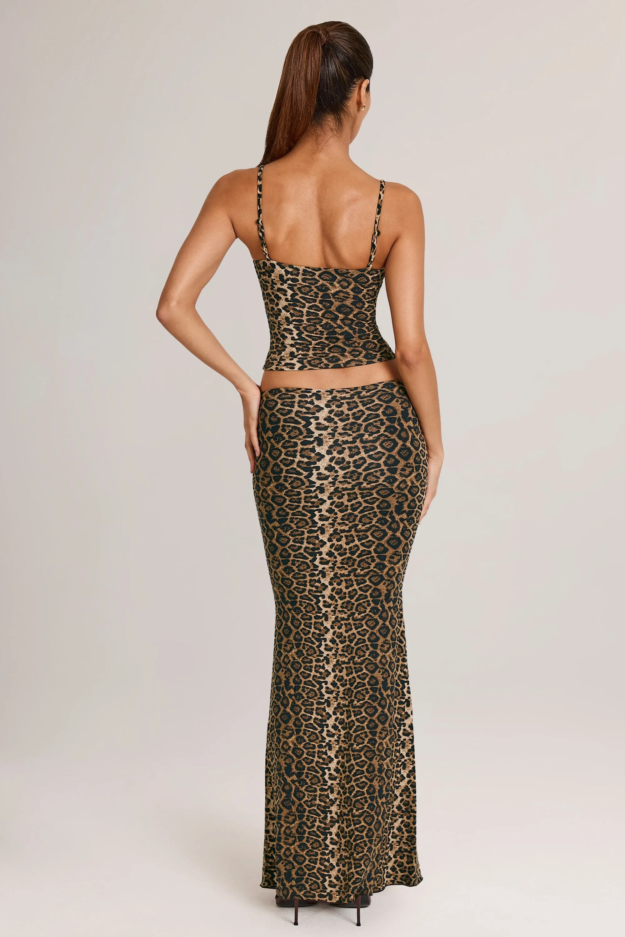 Fresh Detail Modal Mid-Rise Fishtail Maxi Skirt in Leopard Print