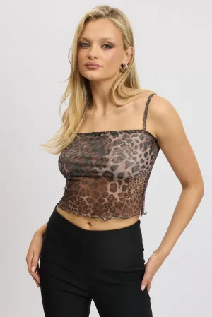 Colorfast Dye Warm Pants Brown Animal Print Cami Top Sleeveless Bow