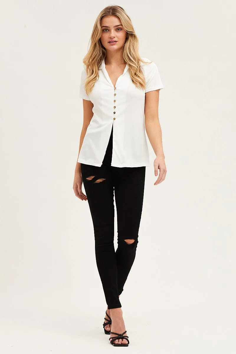 White Button Front Shirt QuickRelease Closure Love Core