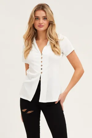 Stretch Fit Skin Hug White Button Front Shirt
