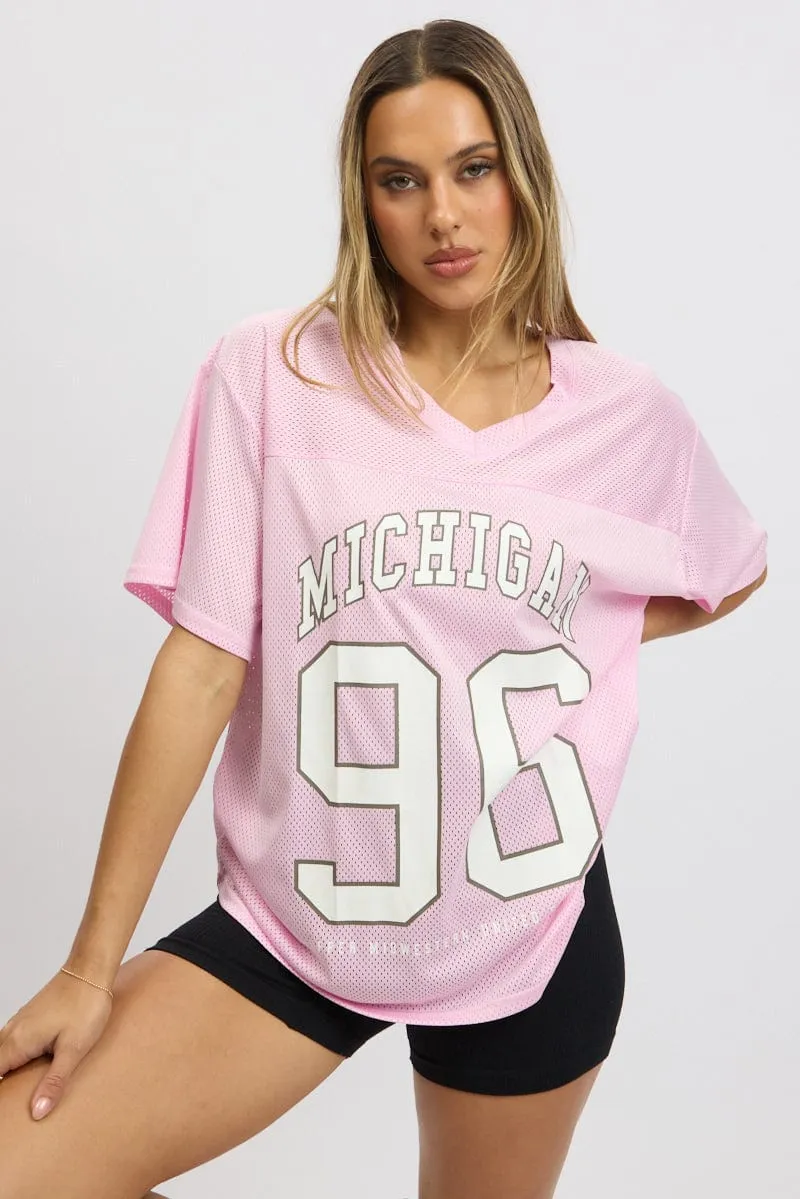 Pink Sport Tee Short Sleeve Outdoor Smart Wrinkle Free Fabric