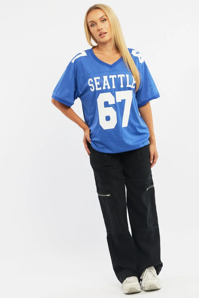 Elegant Pants Blue Sport Tee V-neck