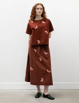 Adjustable drawstring Koboushi Shibori Smile Cotton Gingham Flare Skirt Bordeaux/Red