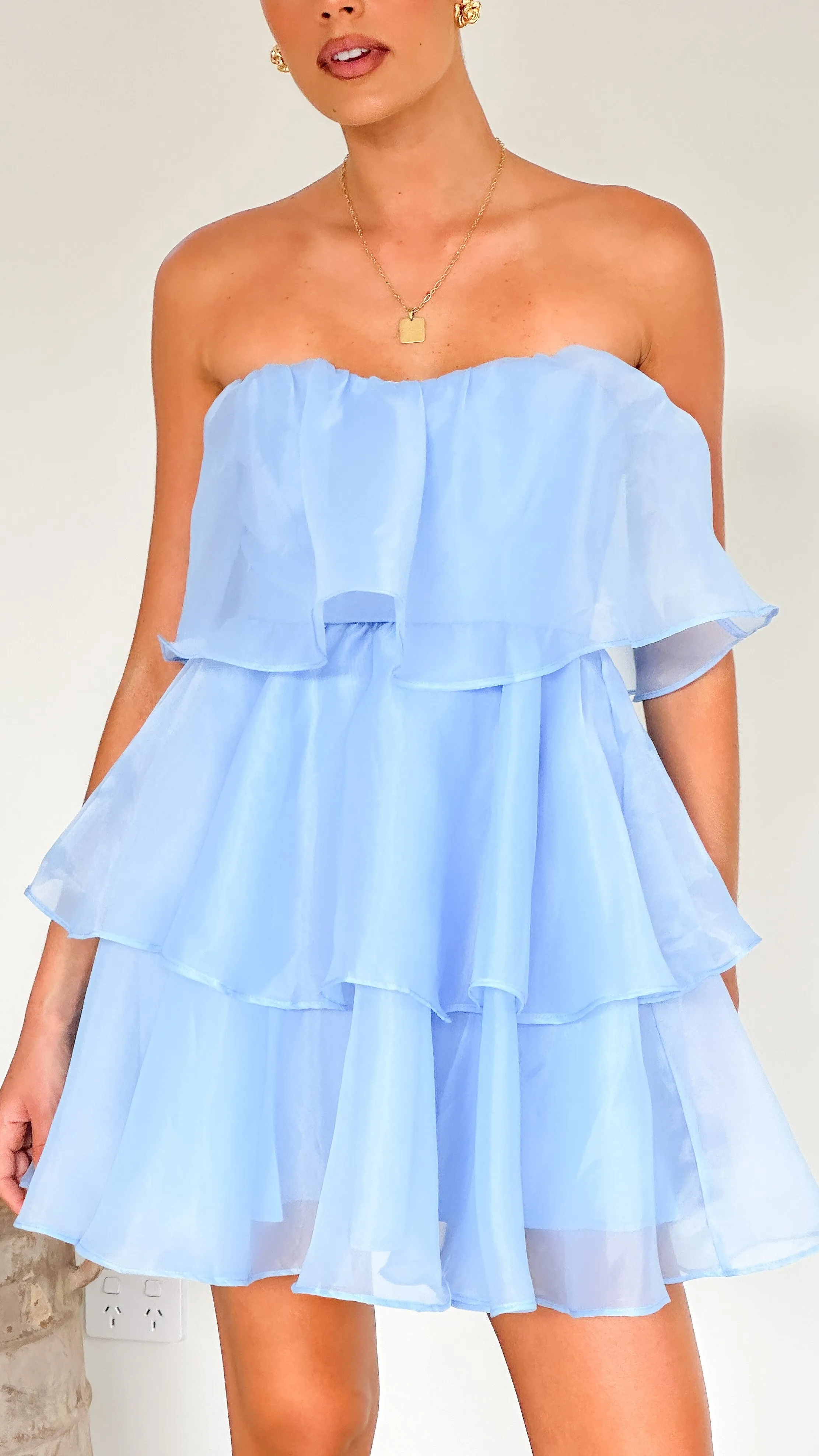 Monet Mini Dress - Blue Flowy Design