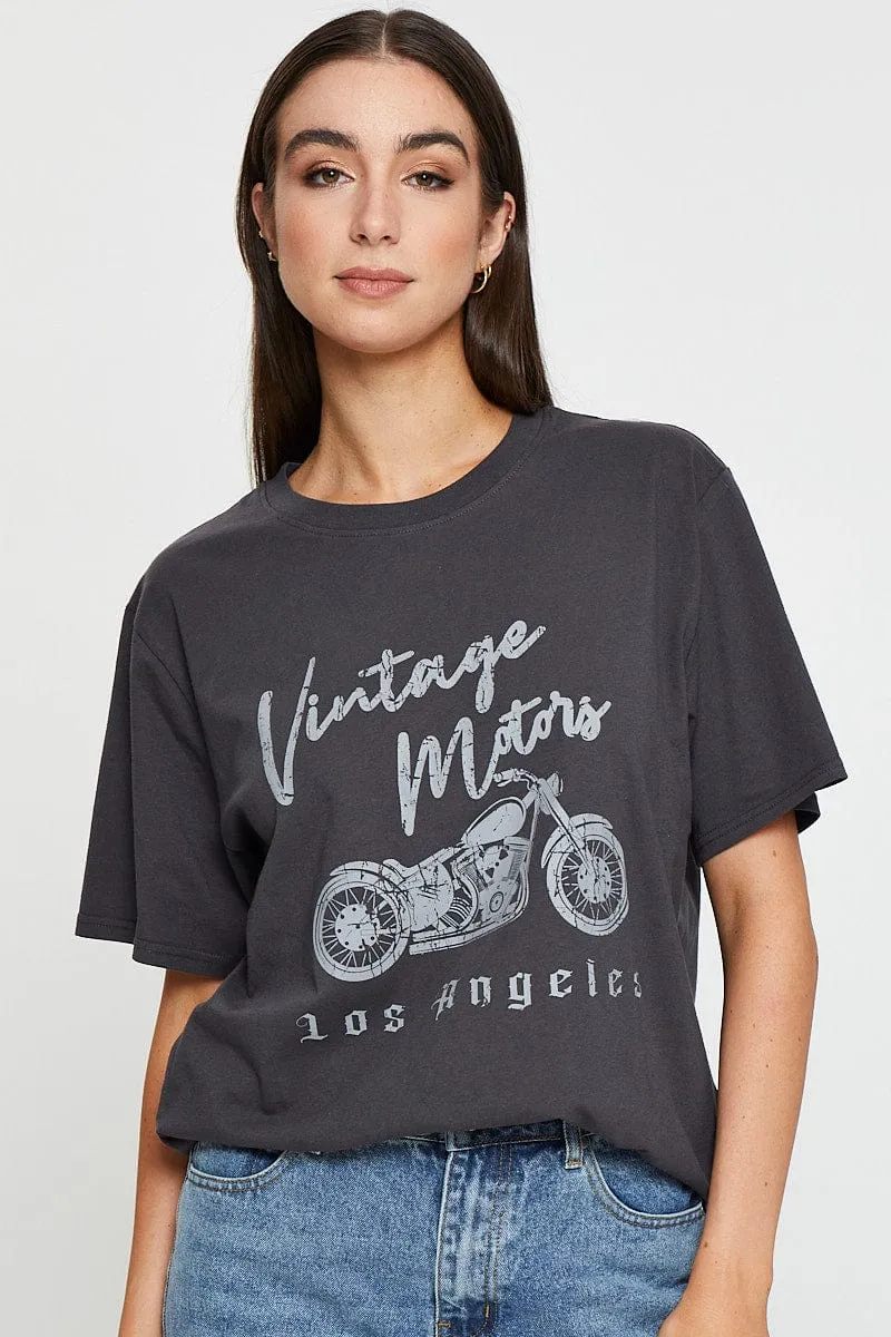 Black Graphic T Shirt Short Sleeve Cozy Feeling Fun and Comfortable