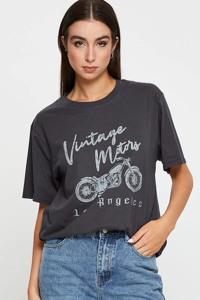 Black Graphic T Shirt Short Sleeve UV Protection Comfy Style