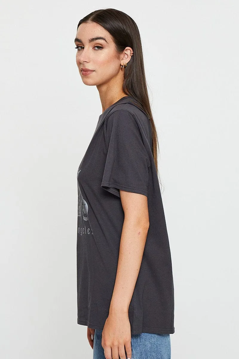 Matte Look Casual and Soft Black Graphic T Shirt Short Sleeve