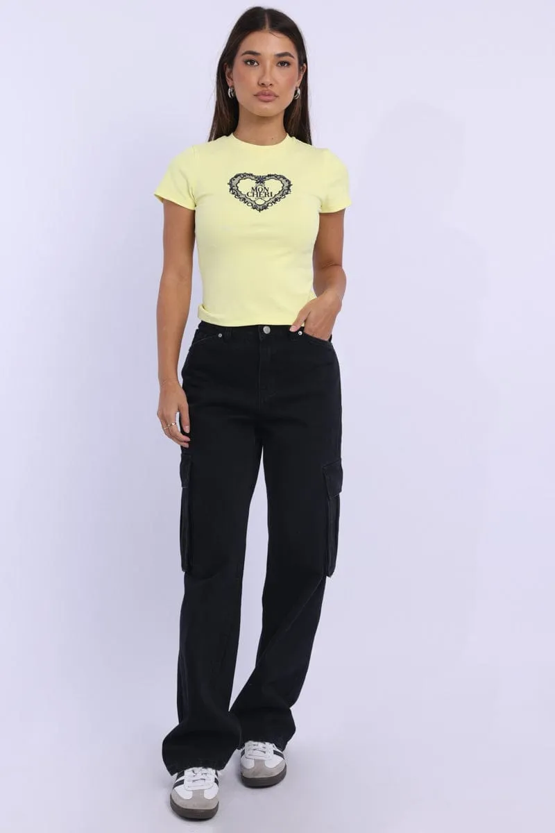 Yellow Graphic Tee Short Sleeve Versatile Option Teenager coolness