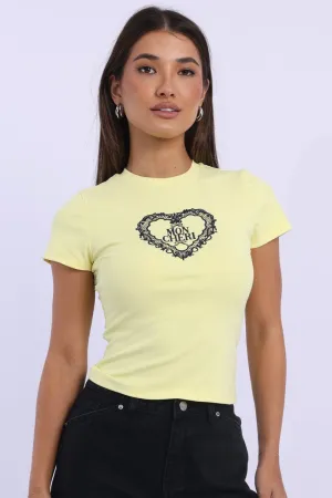Sleek And Stylish college Yellow Graphic Tee Short Sleeve