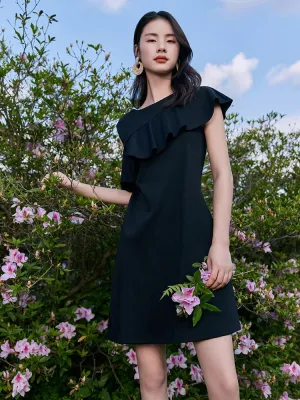 Asymmetrical Sleeve Knit Mini Dress Flair Mode