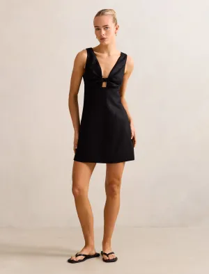 Indigo Knot Front Mini Dress Adjustable Shoulder Straps Bold Fashion