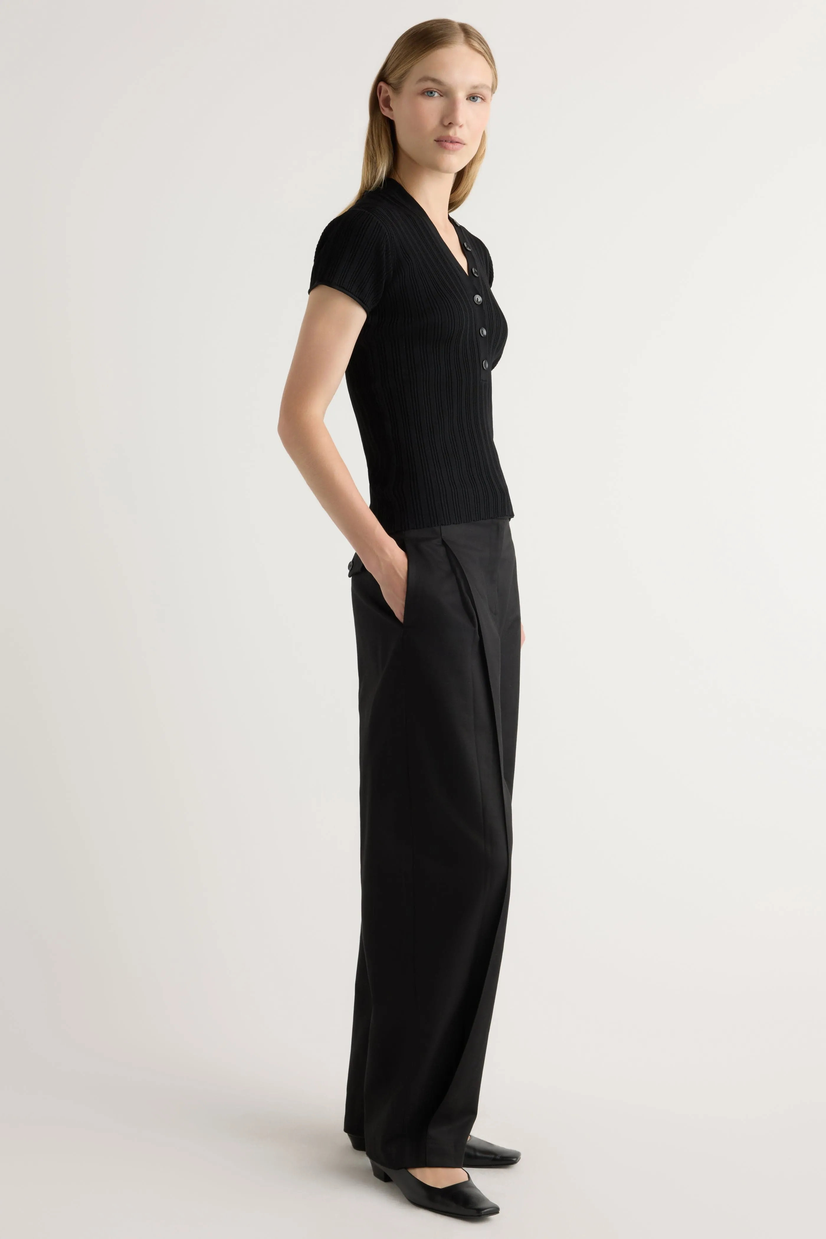 Jeni Button V-Neck Sweater Top Simple Comfort