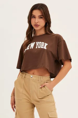 Brown Crew Neck Tee Holiday Trend Soft Finish