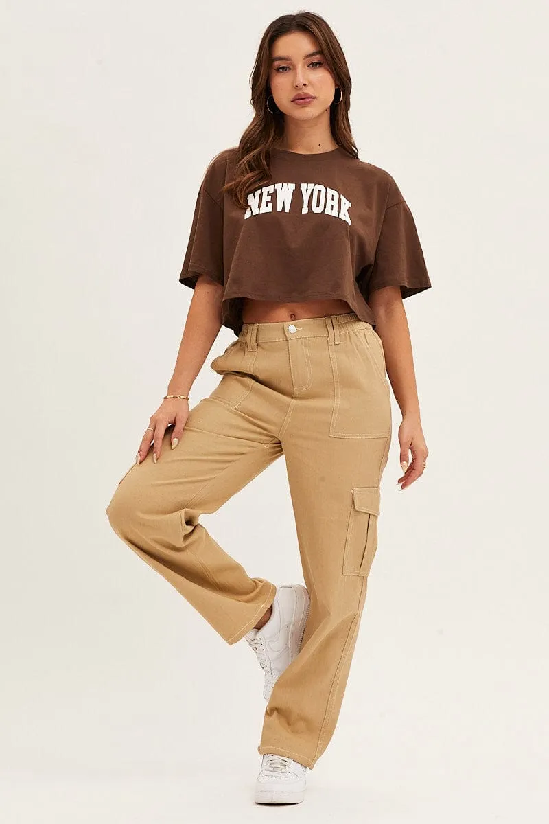 Brown Crew Neck Tee Sports Outfit Travel Style