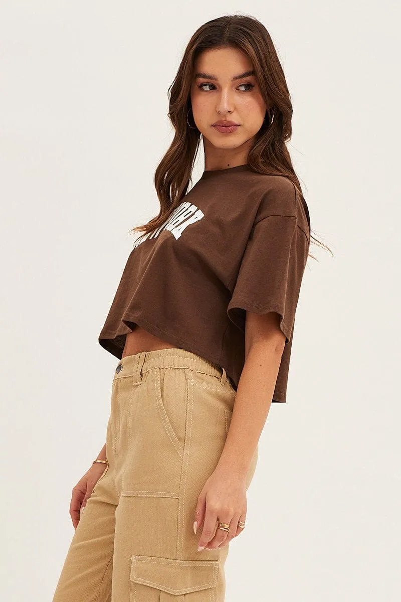 Brown Crew Neck Tee BreathableMeshLining