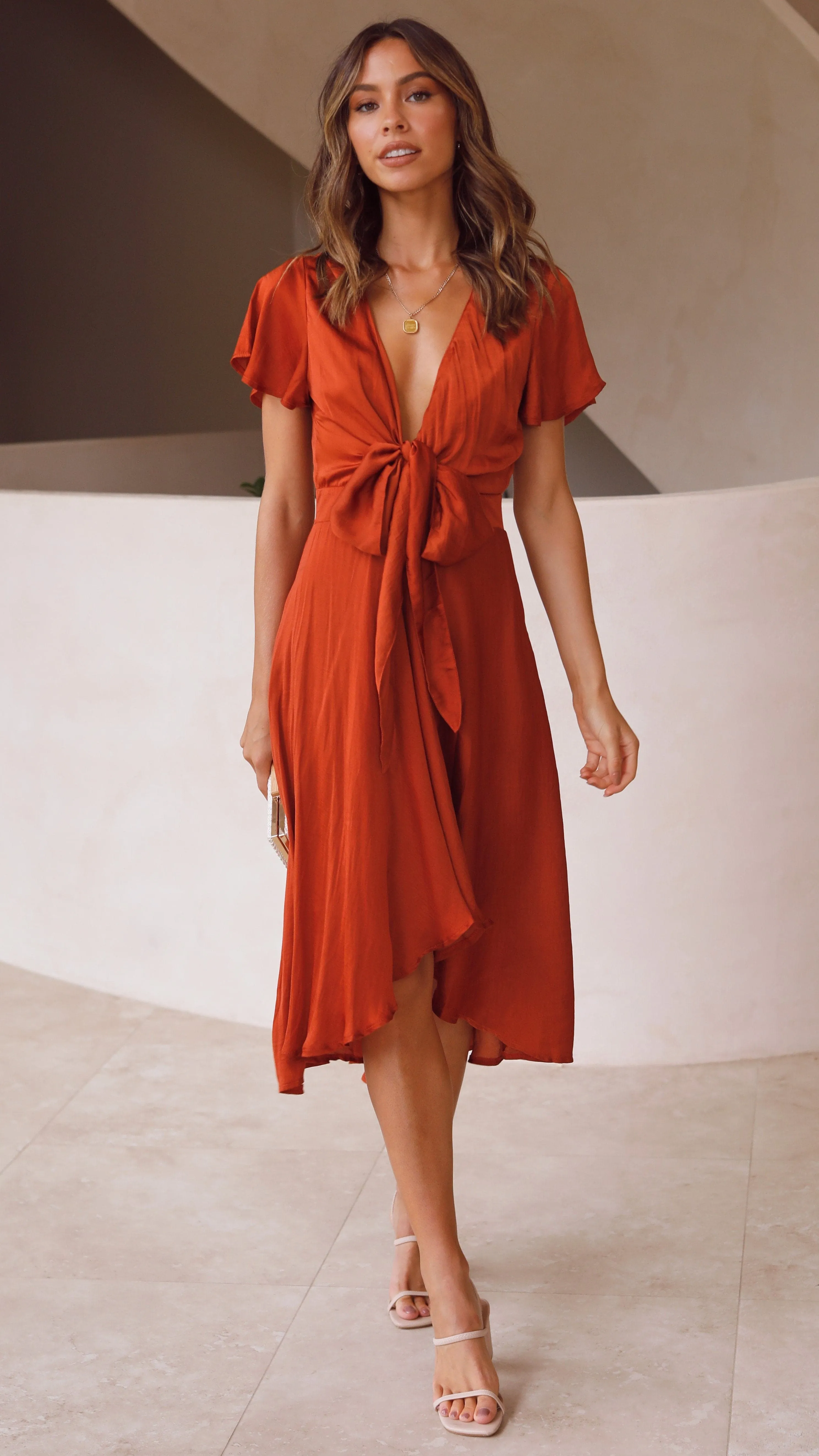 Feminine Appeal Opal Glow Sunny Daze Dress - Rust