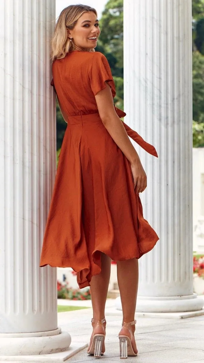 Sunny Daze Dress - Rust Taxi Line Daily Office