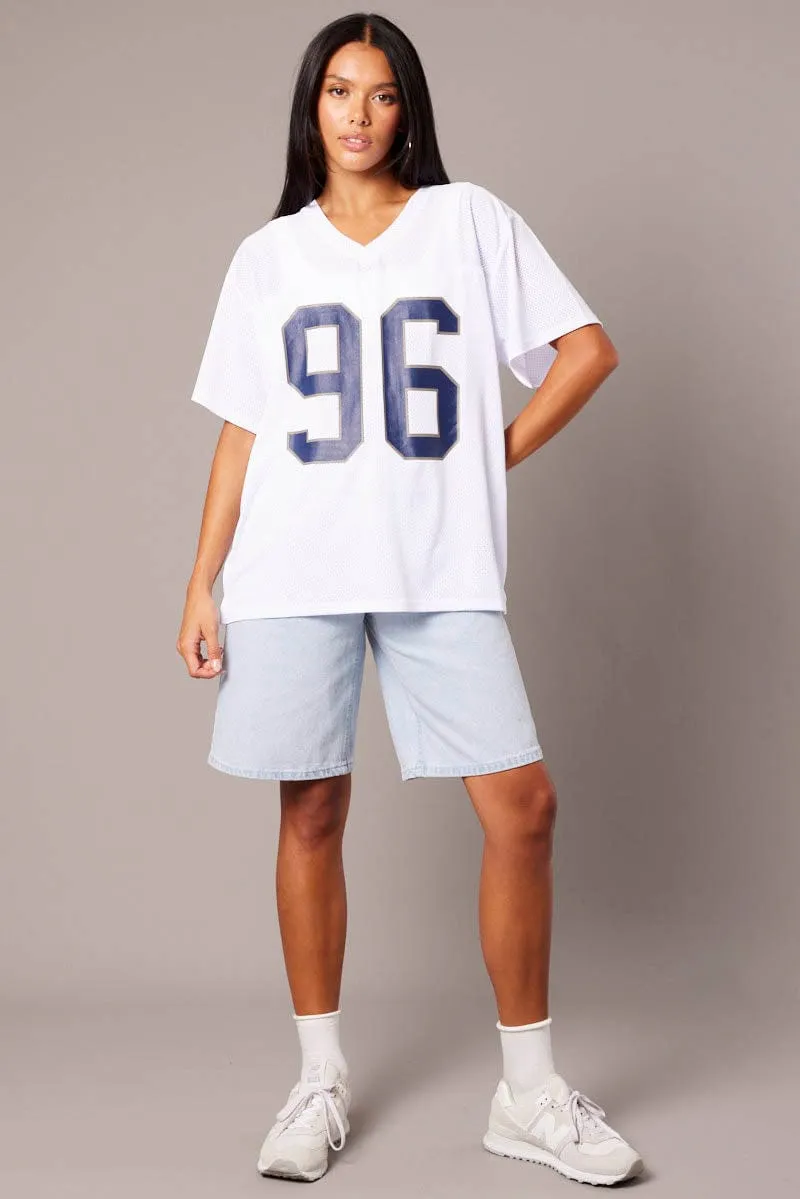 Leather combination White Sports Tee Short Sleeve