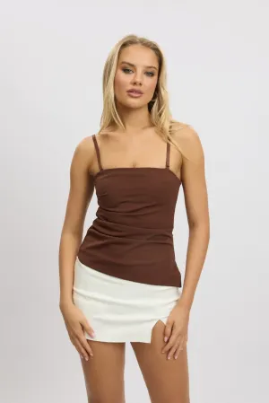 Brown Singlet Top Side Ruched Professional Look Vacation Mood