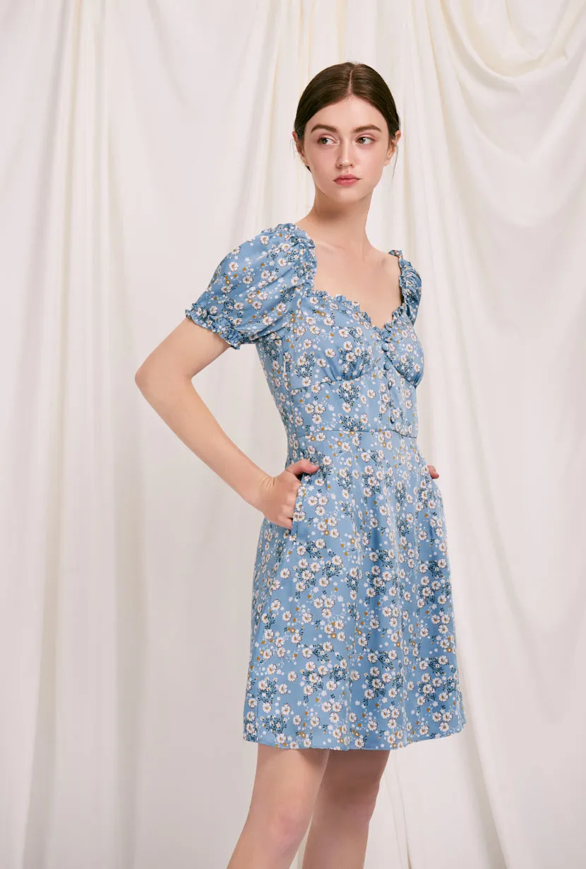 Maisy Dress - Blue Floral WindproofInterior premium fabric