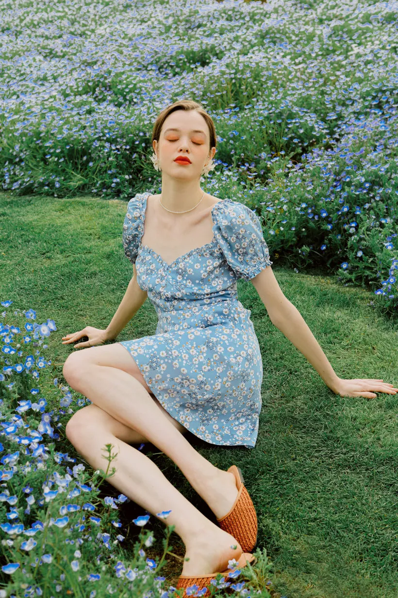 Maisy Dress - Blue Floral SnagProofMaterial