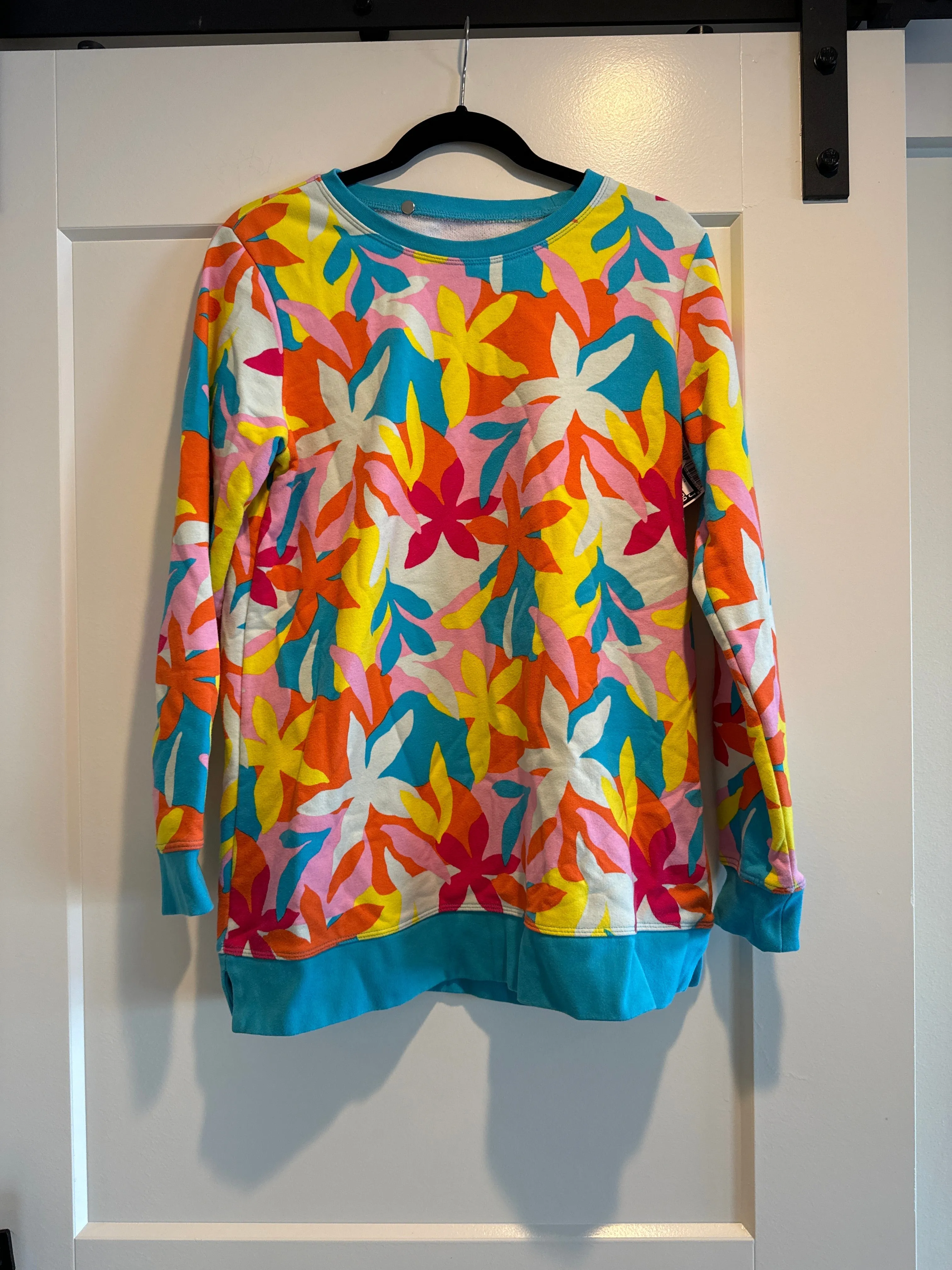 Placket Closure Glitter Glow Sweatshirt Crewneck By Lands End In Blue, Size: M