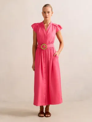 Day To Night Airy Shape Serafina Scallop Edge Linen Midi Dress