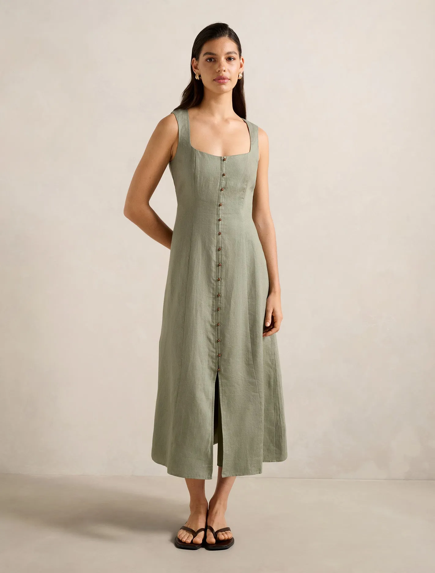 Office Wear Elina Button Down Midi Dress