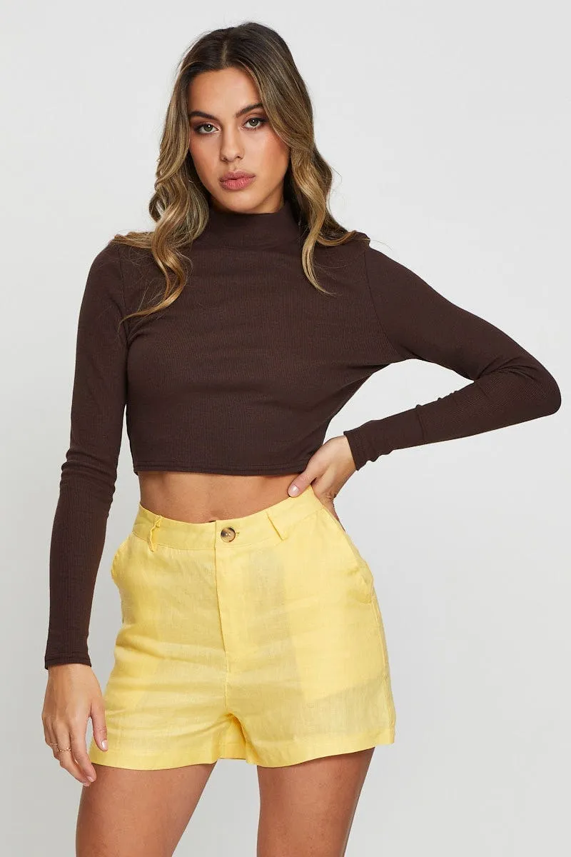 Brown Cut Out Top Long Sleeve Fashionable Comfort Outdoor Trend