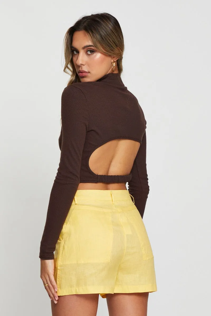 Brown Cut Out Top Long Sleeve Breezy Design Cozy Vibe