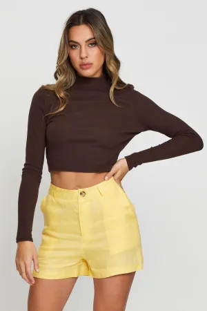 Brown Cut Out Top Long Sleeve Fashionable Comfort Outdoor Trend