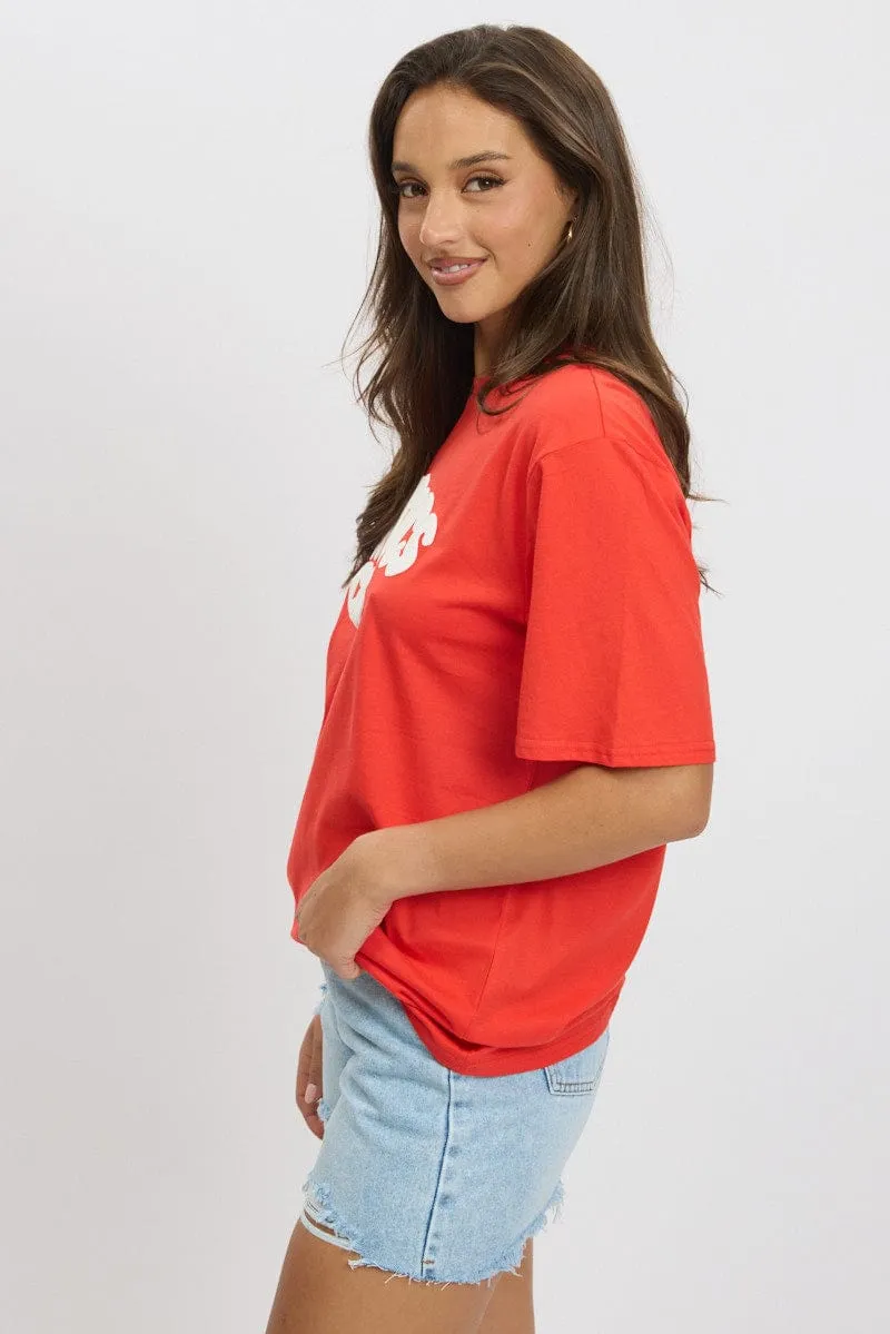 Red Graphic Tee Short Sleeve Recycled Polyester Thread