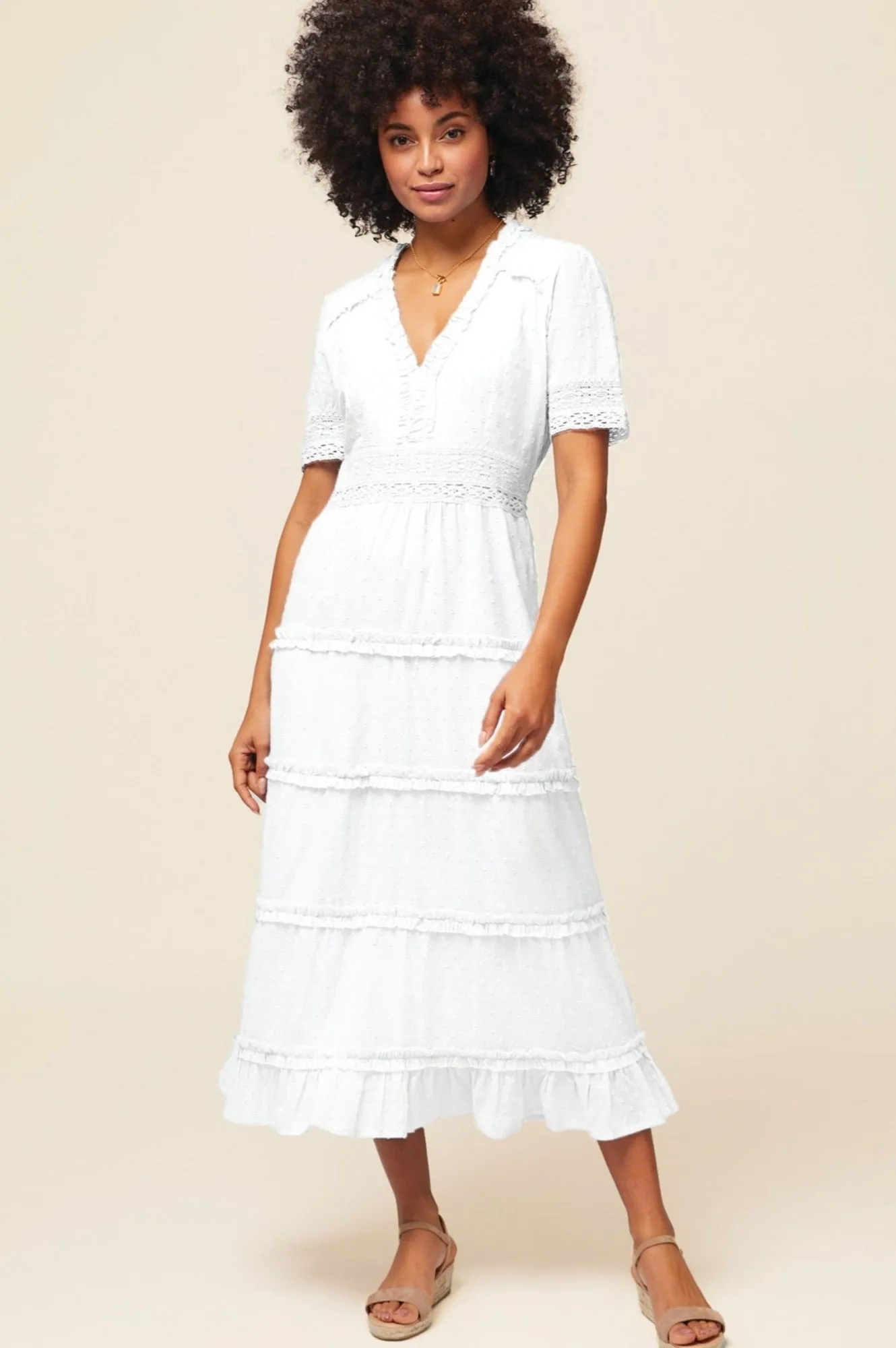 Viola Cotton Midi Dress | White Amber Light Windy Ready