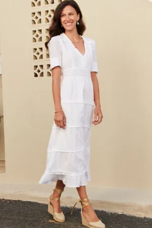 spring fresh Style Versatile Viola Cotton Midi Dress | White