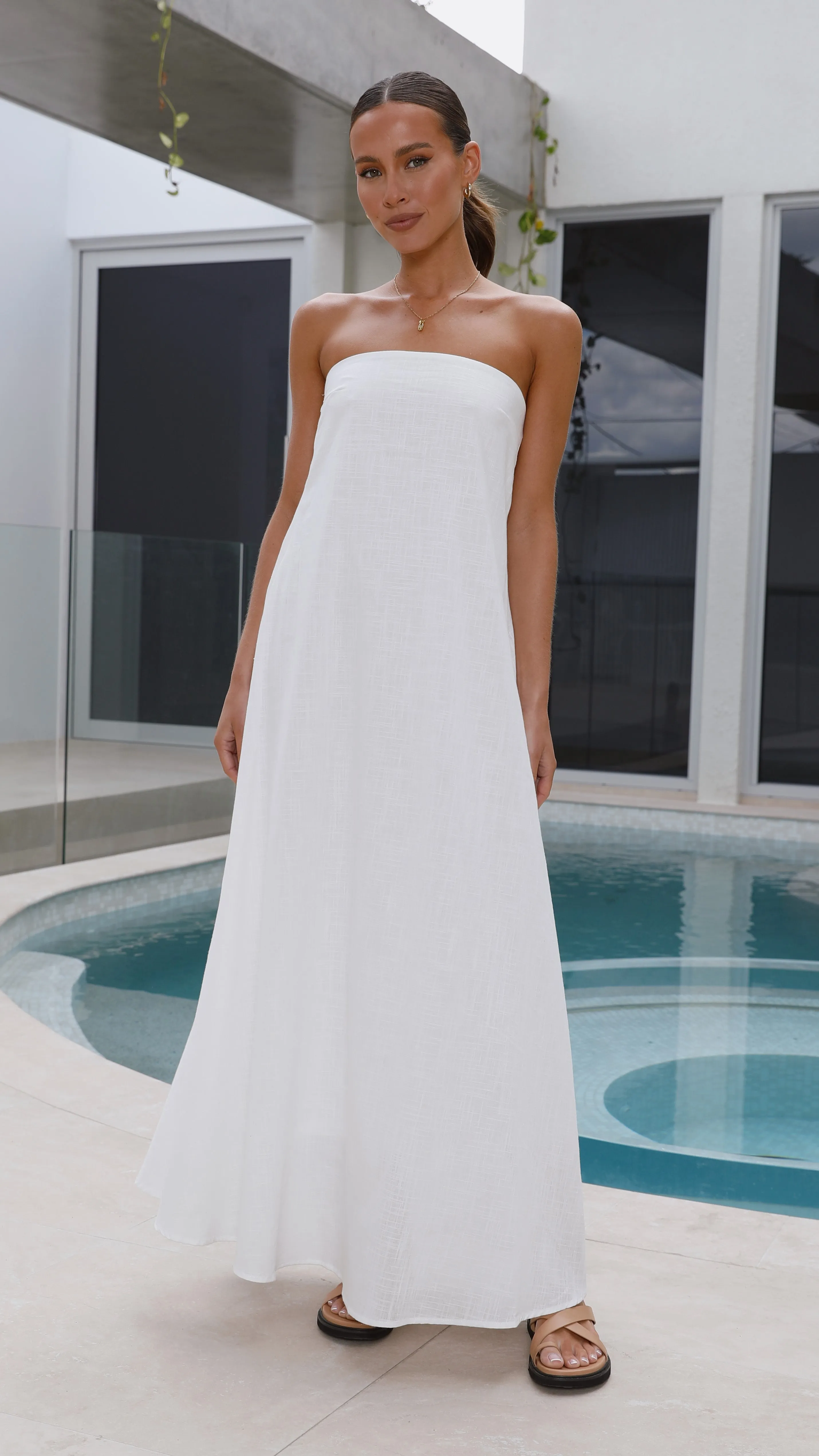 Connie Maxi Dress - White Linen Glow