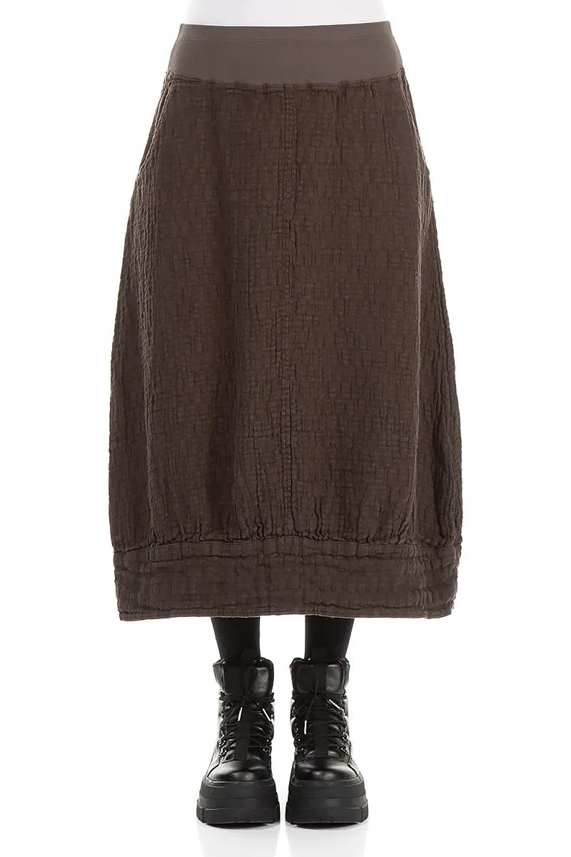 Playful Vibe Forest Brown Textured Linen Midi Skirt