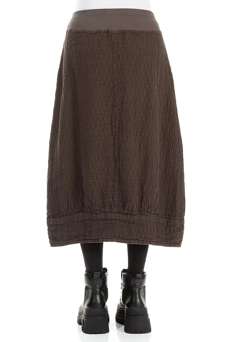 Forest Brown Textured Linen Midi Skirt Evening Outing Seamless Design