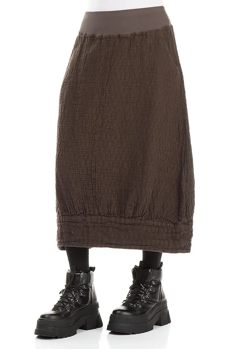 Forest Brown Textured Linen Midi Skirt Organic Cotton Comfort Mood