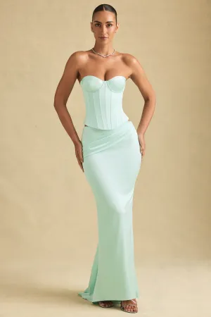 Draped Low-Rise Maxi Skirt in Mint Fresh Look
