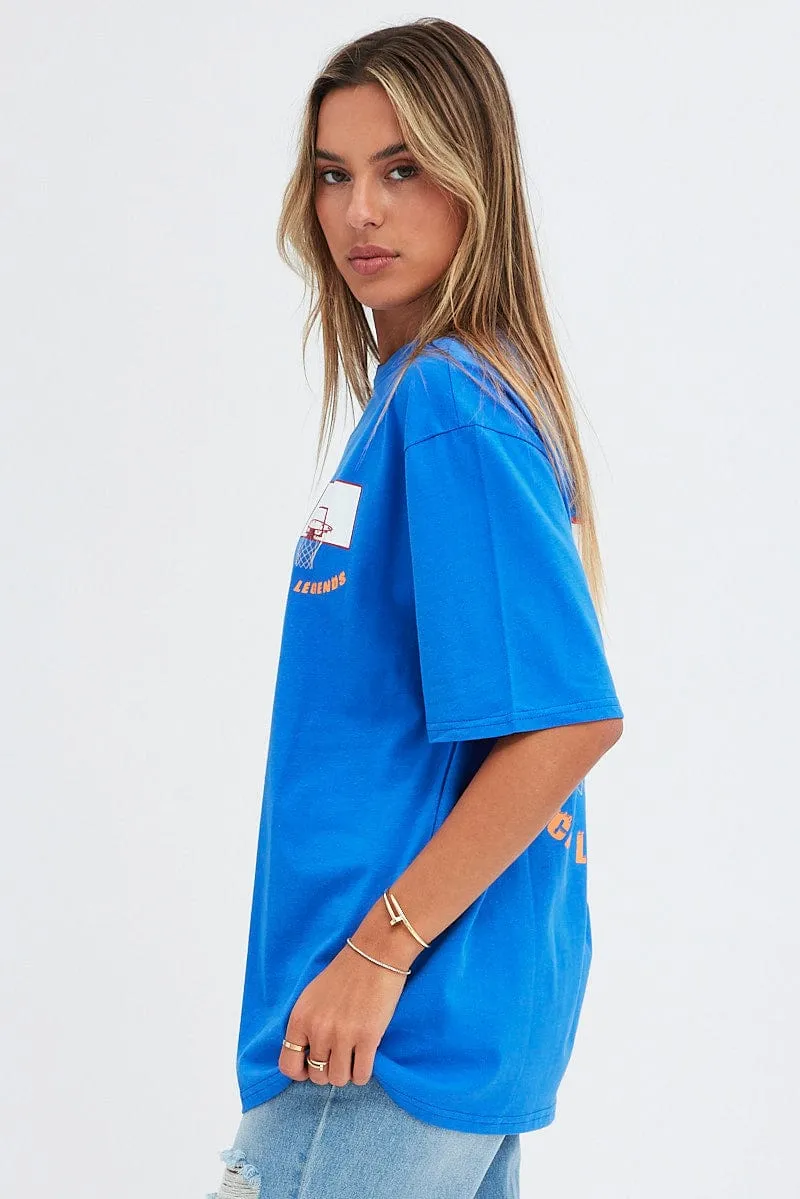 Blue T-Shirt Short Sleeve Crew Neck Basketball Graphic Running Gear