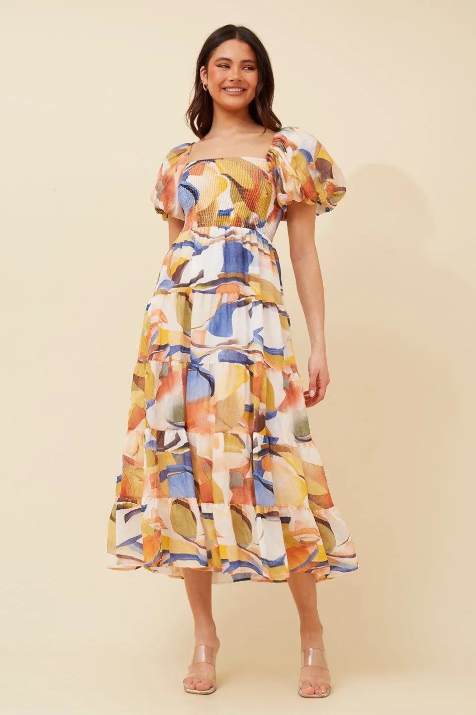 Artistic Vibe Travel Light ANNETTE ABSTRACT PRINT MIDI DRESS