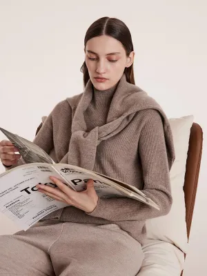 Layered Knit Style Chilly Day Comfort Coffee Seamless Mock Neck Cashmere Women Sweater