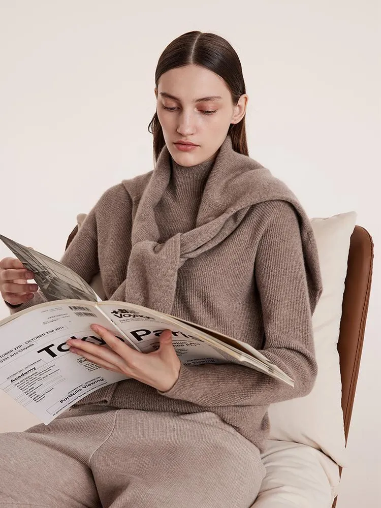 Quick Knit Warm and Soft Coffee Seamless Mock Neck Cashmere Women Sweater