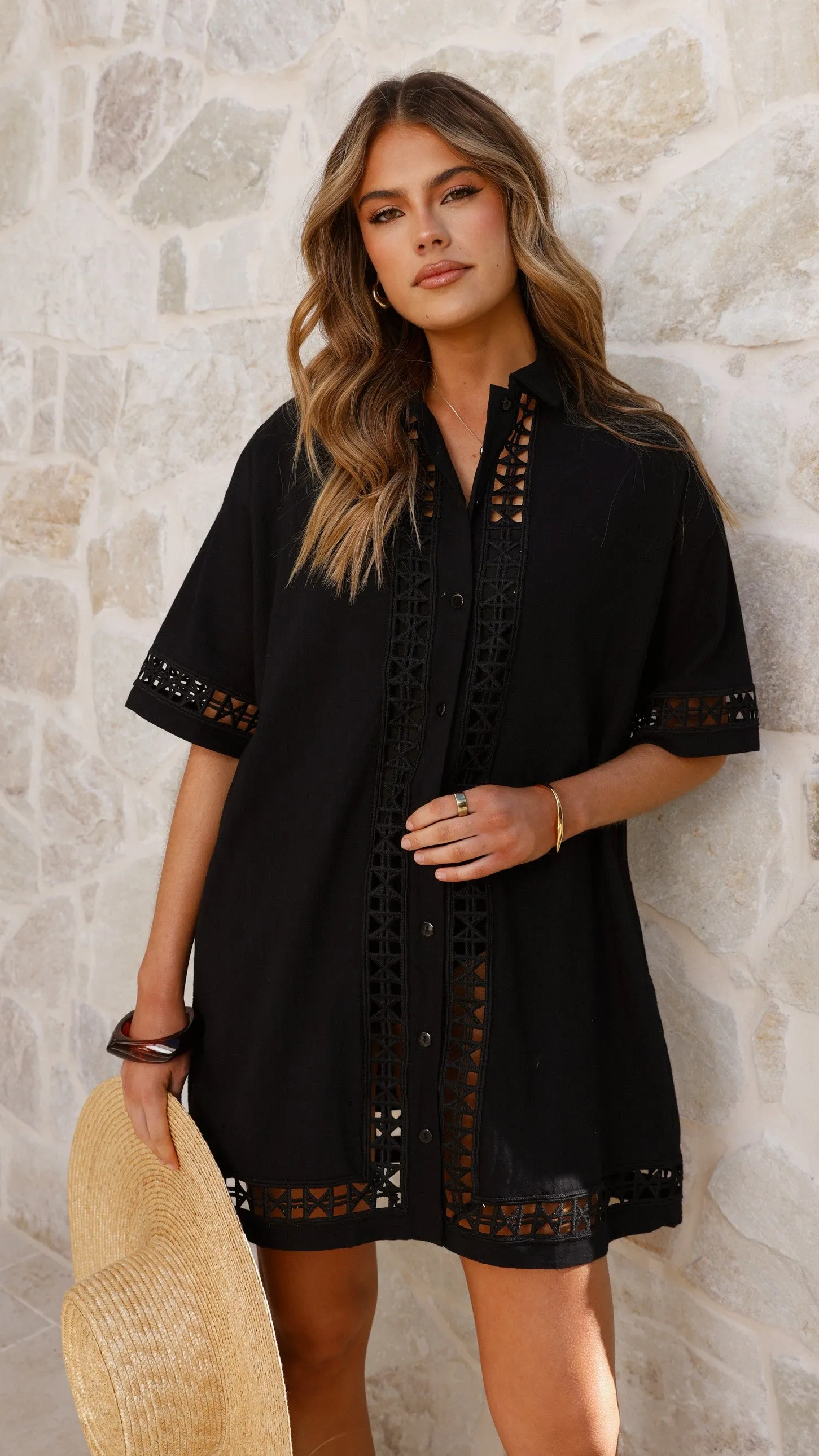 Halia Mini Shirt Dress - Black Relaxed Chic Look